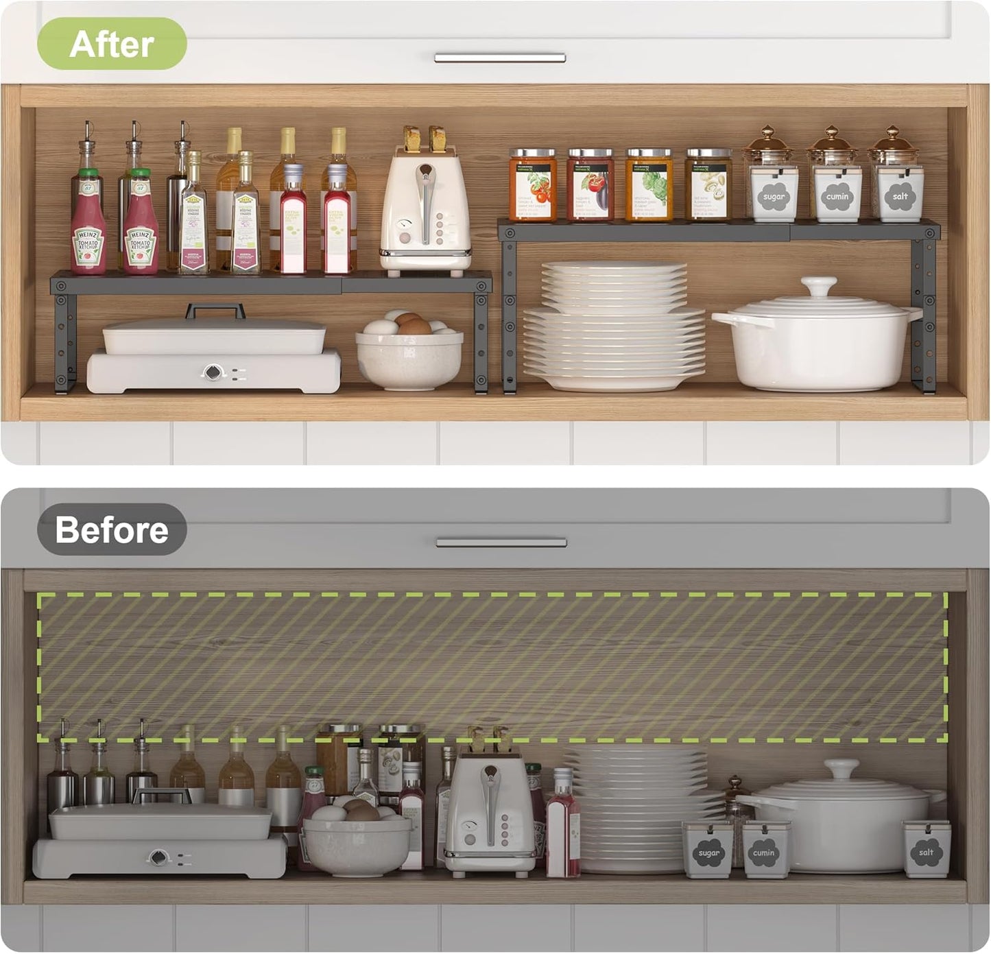 Expandable Cabinet Organizer Shelf With Adjustable Height