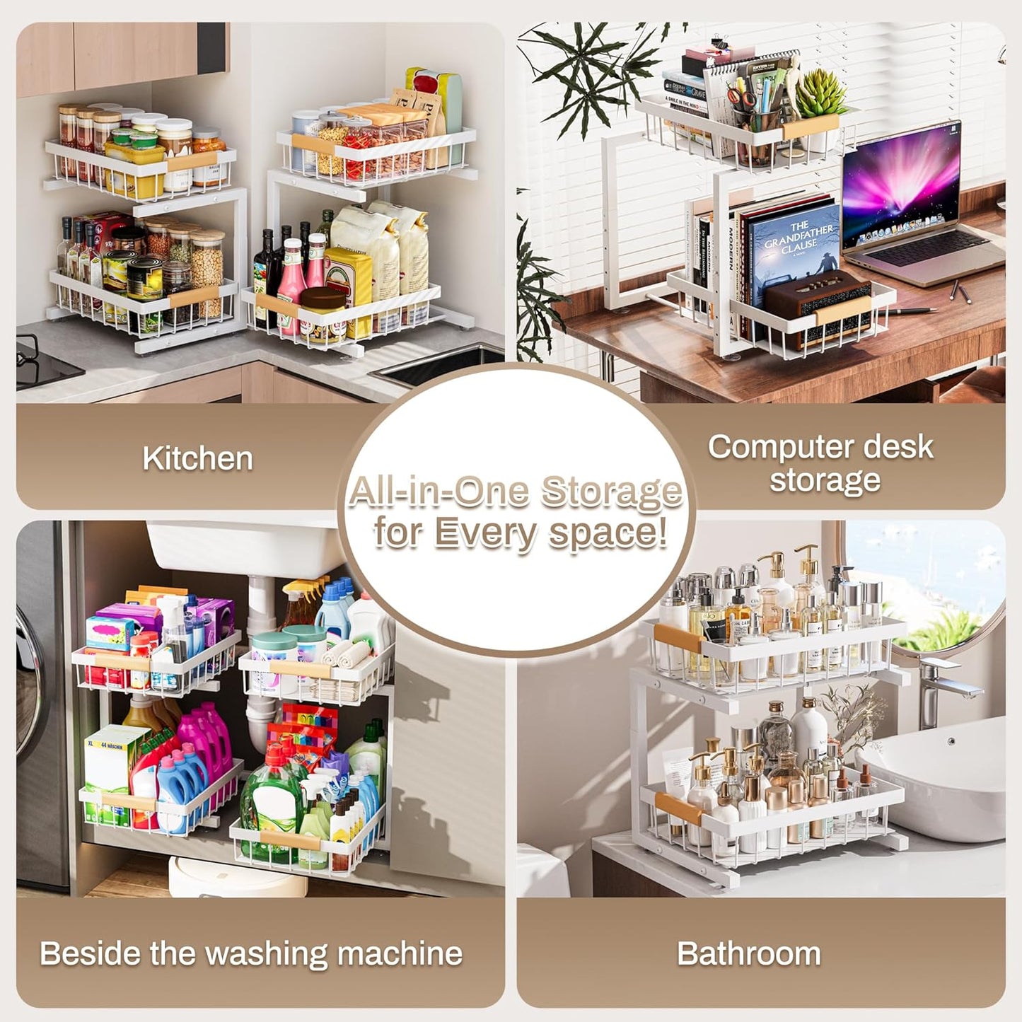 Under Sink Organizer 2 Pack, Adjustable Height (11"-15.75") Under Cabinet Storage