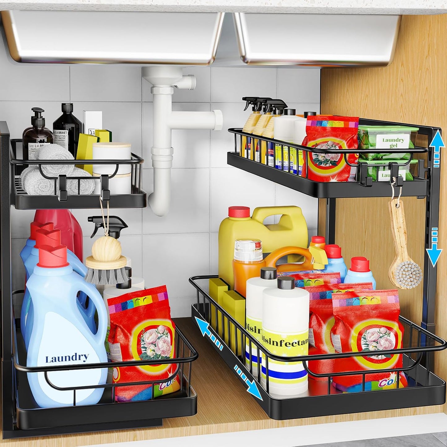2 Pack Under Sink Organizer 2 Tier Slide Out Cabinet Organizer Under Sink Organizers and Storage for Kitchen Bathroom Pantry