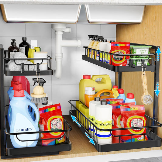 2 Pack Under Sink Organizer 2 Tier Slide Out Cabinet Organizer Under Sink Organizers and Storage for Kitchen Bathroom Pantry