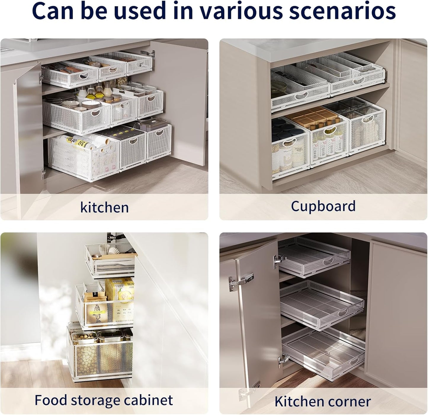 Pull Out Cabinet Organizer, No Drill Adhesive Sliding Drawers for Kitchen