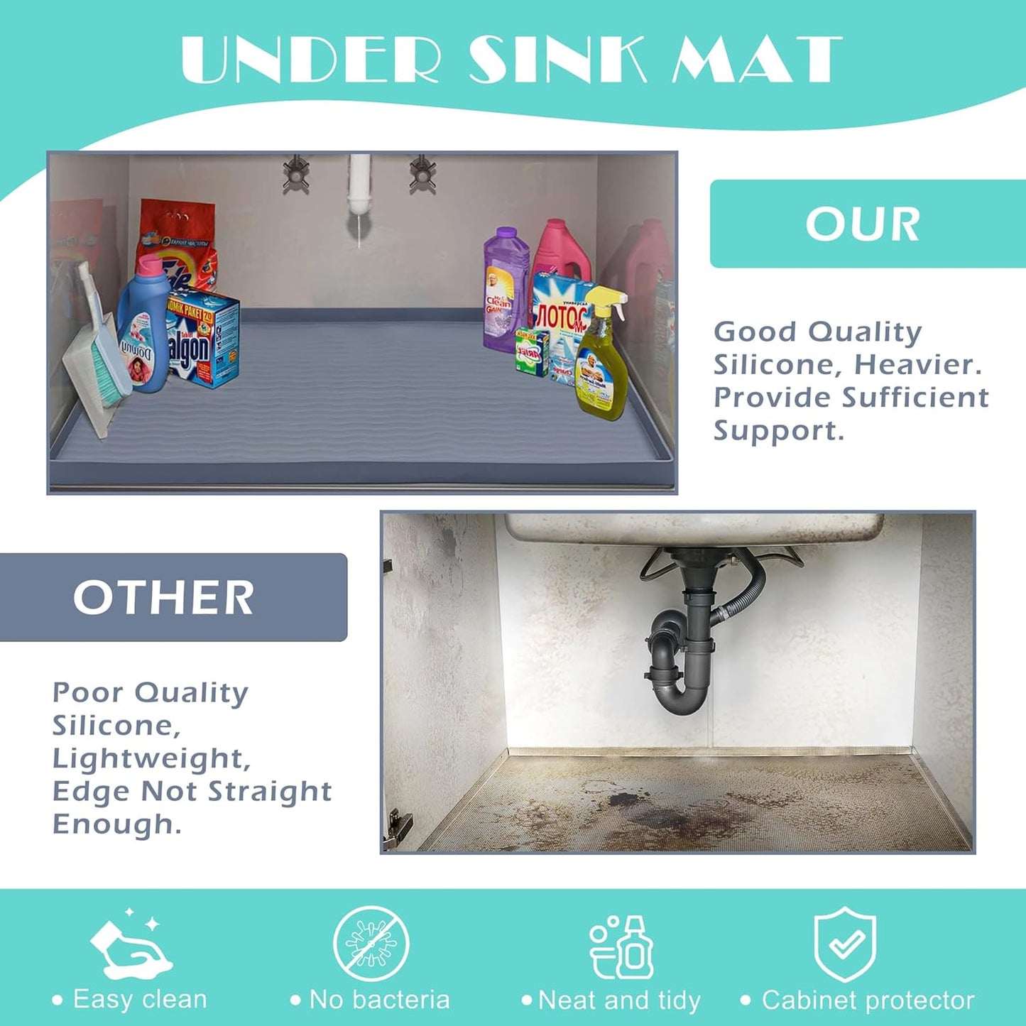 Waterproof Silicone Under Sink Mat 31'' x 22'' Shelf Liner for Kitchen and Bathroom