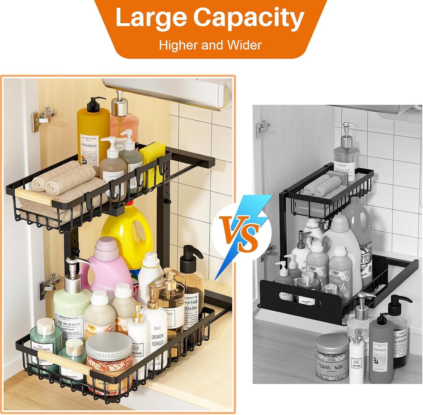 Under Sink Organizer, Height Adjustable Under Sink Organizers and Storage