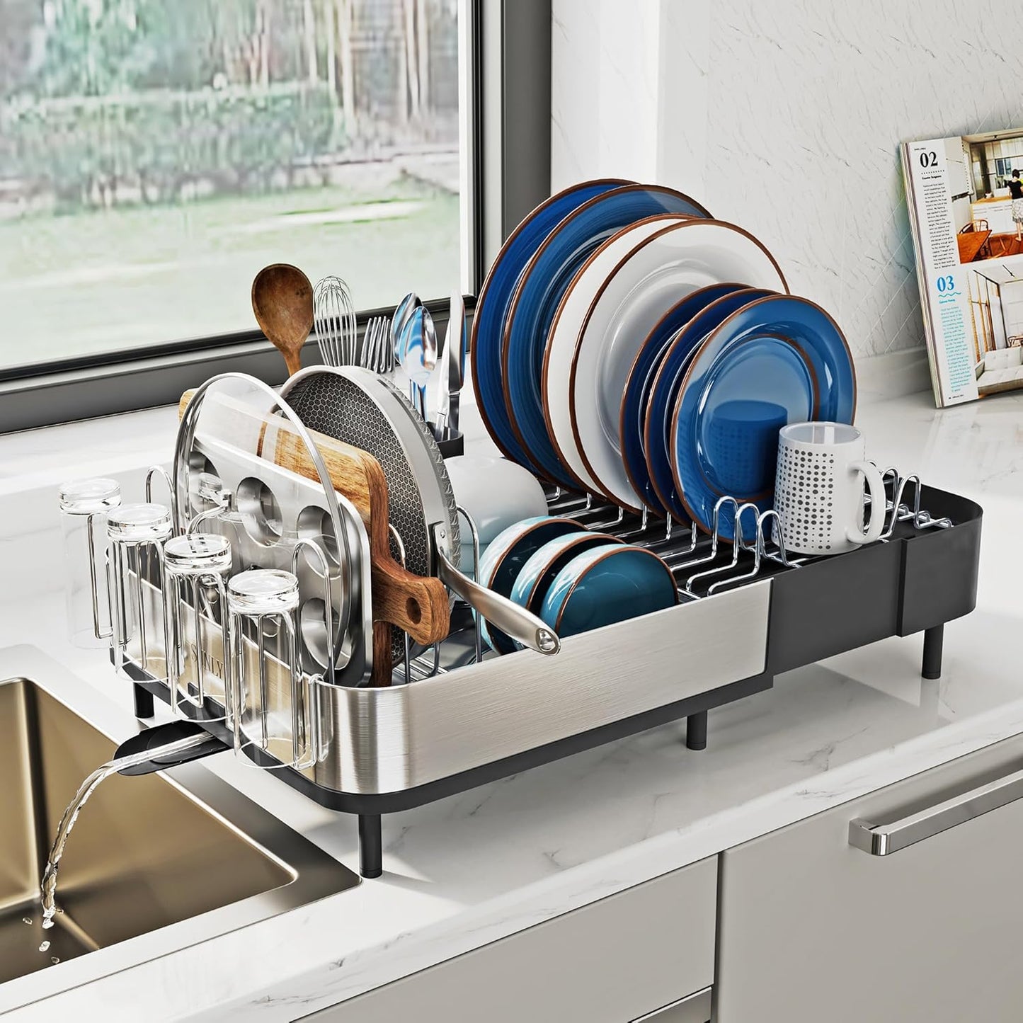 Expandable Dish Drying Rack, Versatile Brackets for Pots & Pans, Space Saving Kitchen Drying Rack