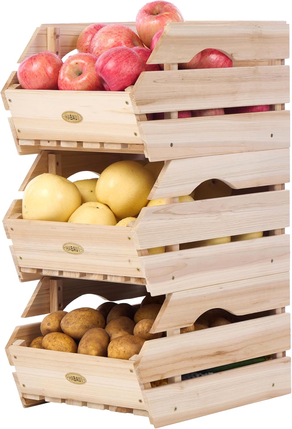 Wood Potato Onion Storage Bins - Wooden Stackable Produce Basket