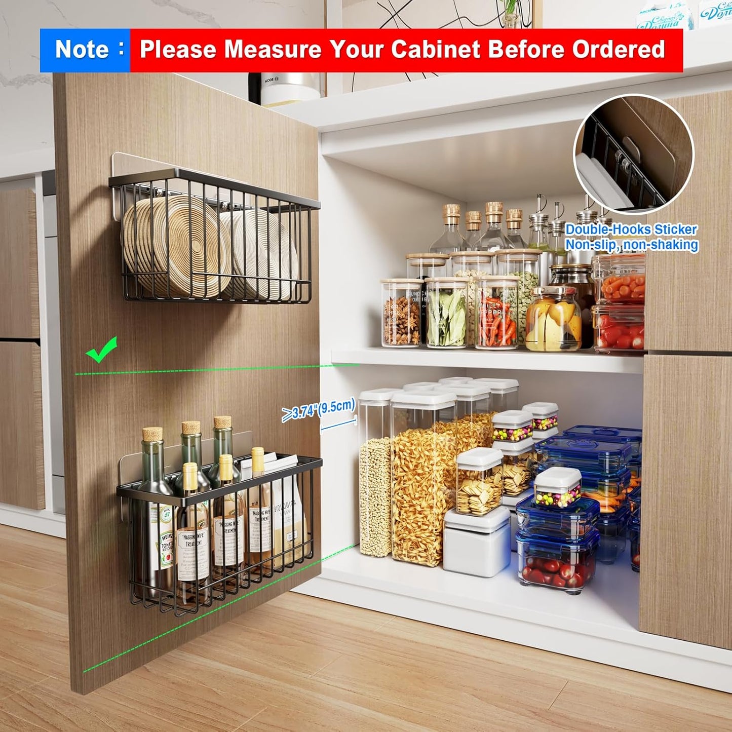 4 Pack Adhesive Cabinet Door Organizer, Lid Organizers Inside Cabinet Food Container/Tumbler Lid Organizer and Storage Cup Lids Holder for Kitchen & Bathroom Wall Mounted(Black)