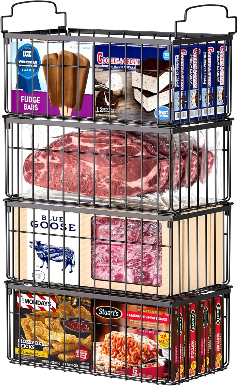 Freezer Organizer Bins, 4 Pack Stackable Deep Chest Freezer Organizer Bins