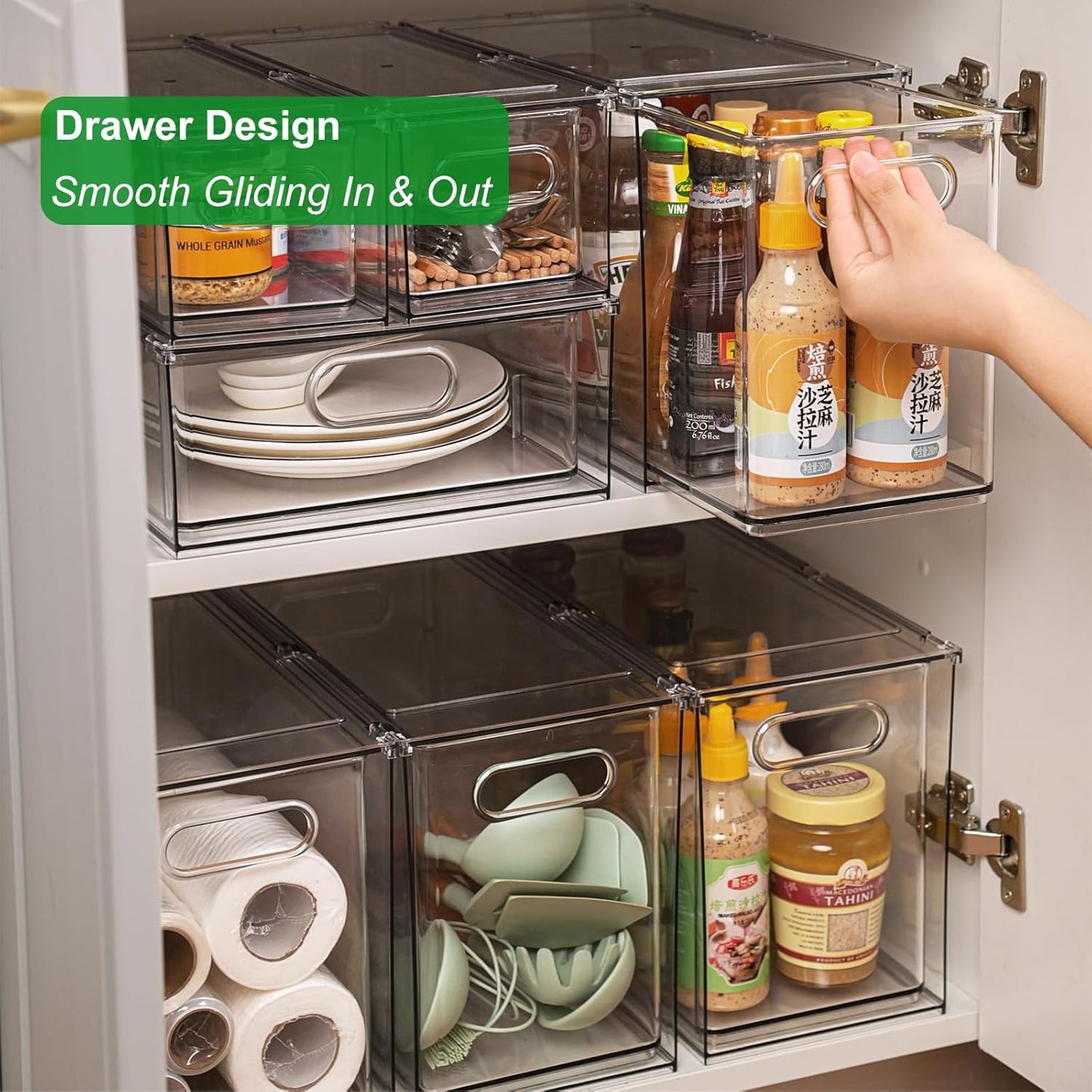 Clear Stackable Storage Drawers - 9.51 Quart Large Plastic Organizer Bins with Pull-Out Drawer
