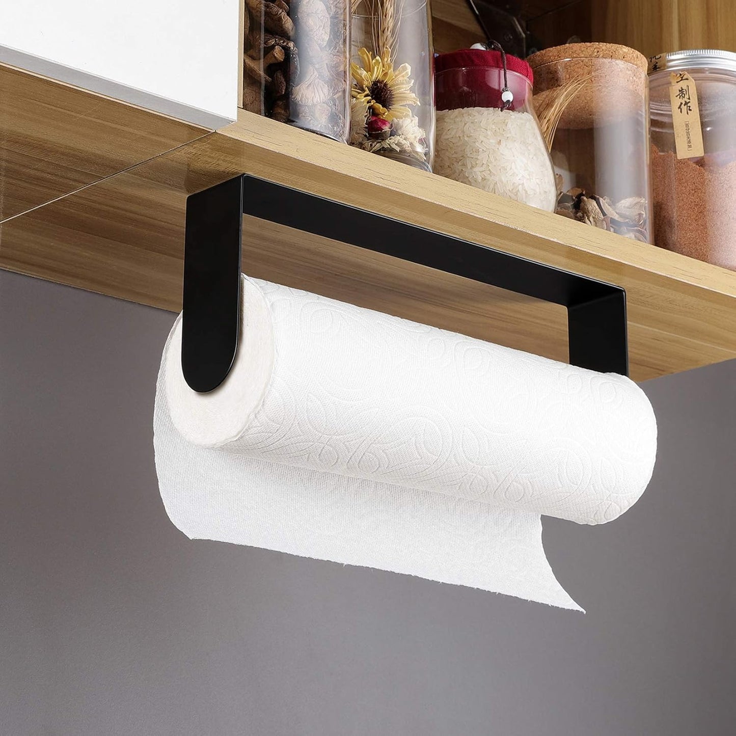 Black Paper Towel Holder Wall Mount - Under Cabinet Self Adhesive Paper Towel Rack for Kitchen
