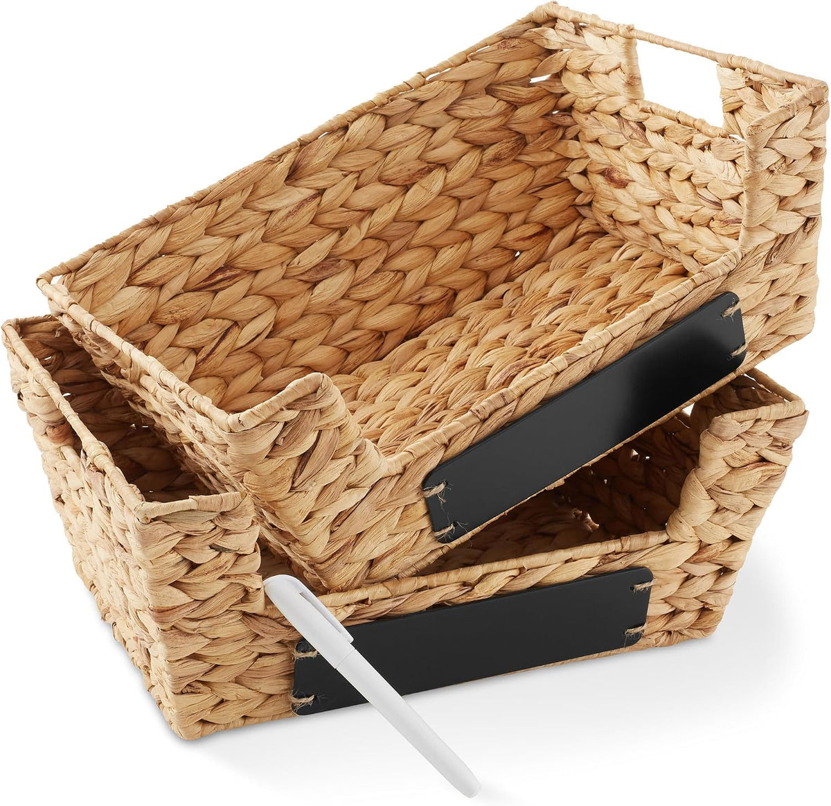 Casafield Set of 2 Water Hyacinth Pantry Baskets with Handle