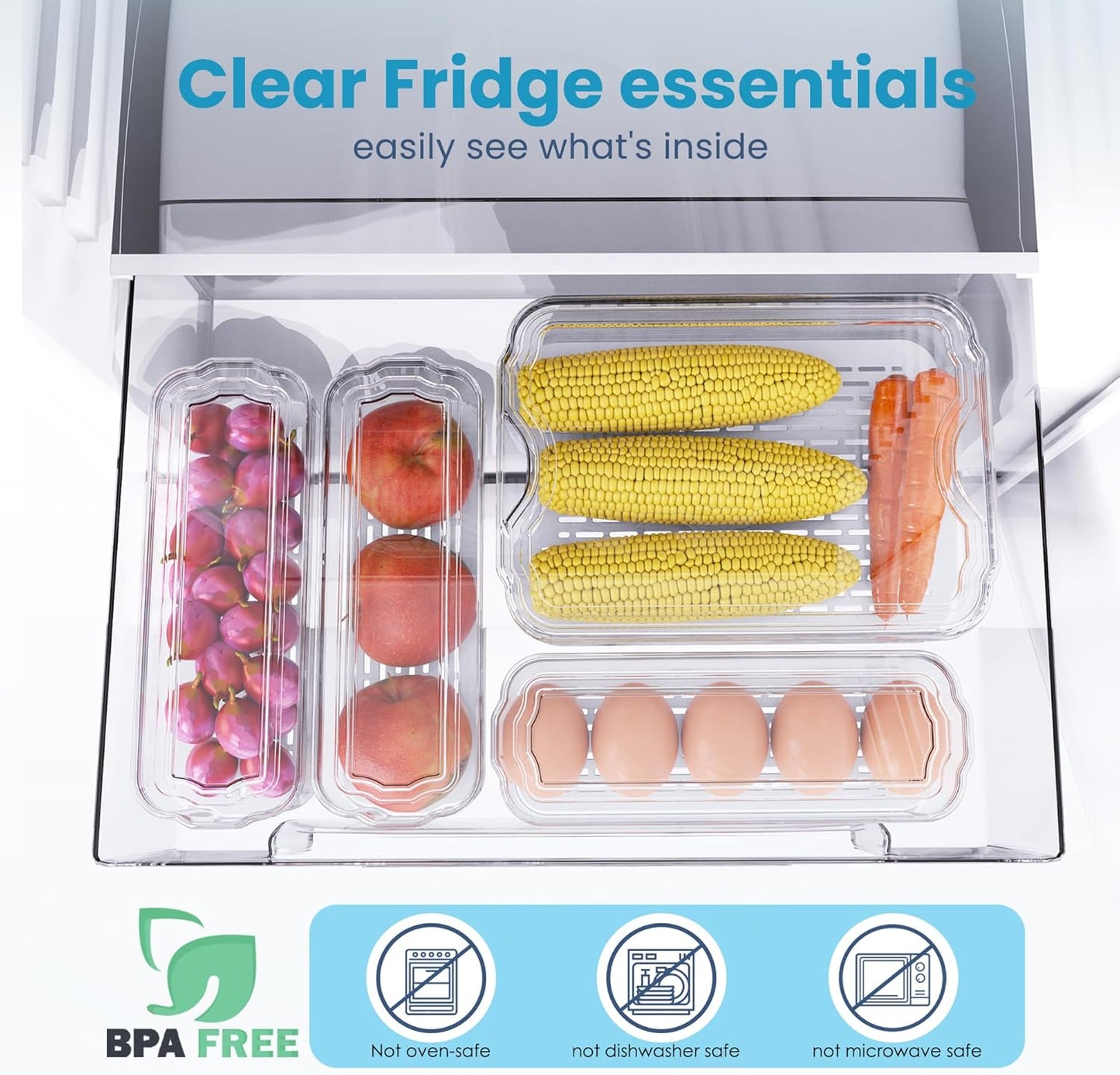 10 Pack Refrigerator Organizers, Clear Container and Organizer Bins with Lids