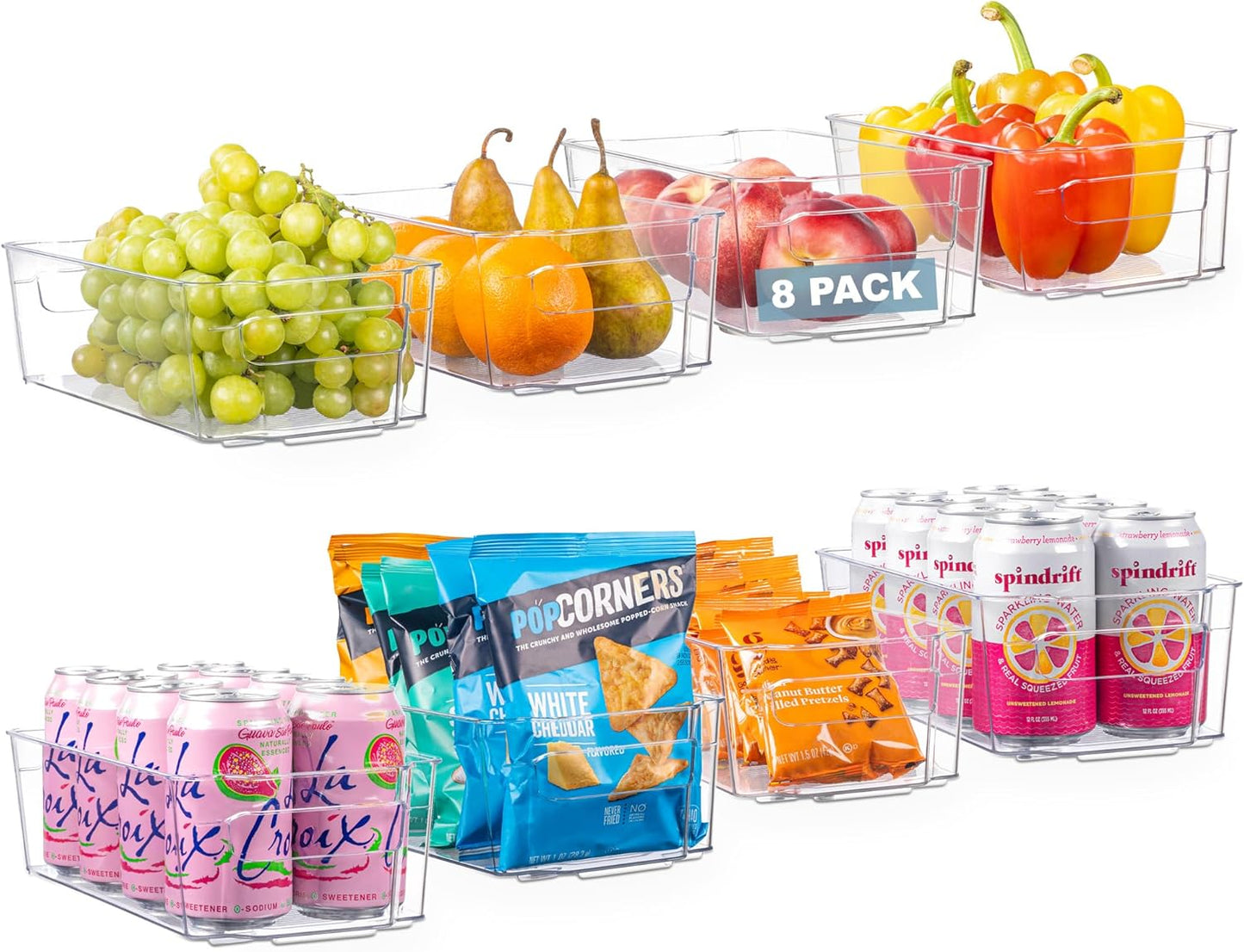 8 Pack Clear Plastic Storage Bins with Handles – Stackable Fridge Organizer Bins for Refrigerator