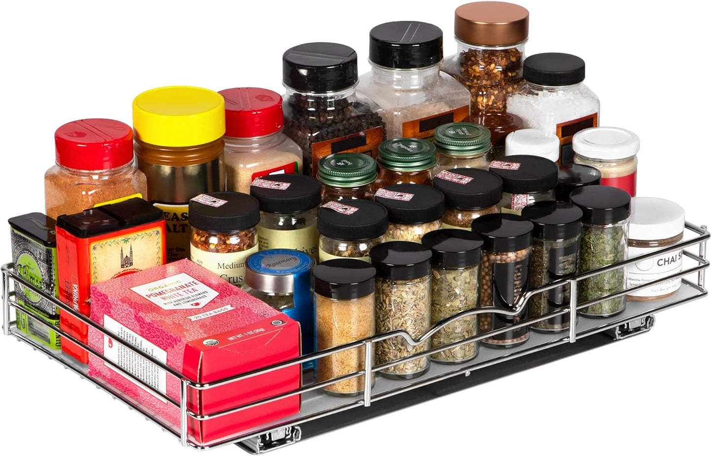 Pull-Out Cabinet Spice Rack Organizer - Slim Slide-Out Storage for Spices, Bottles & Jars