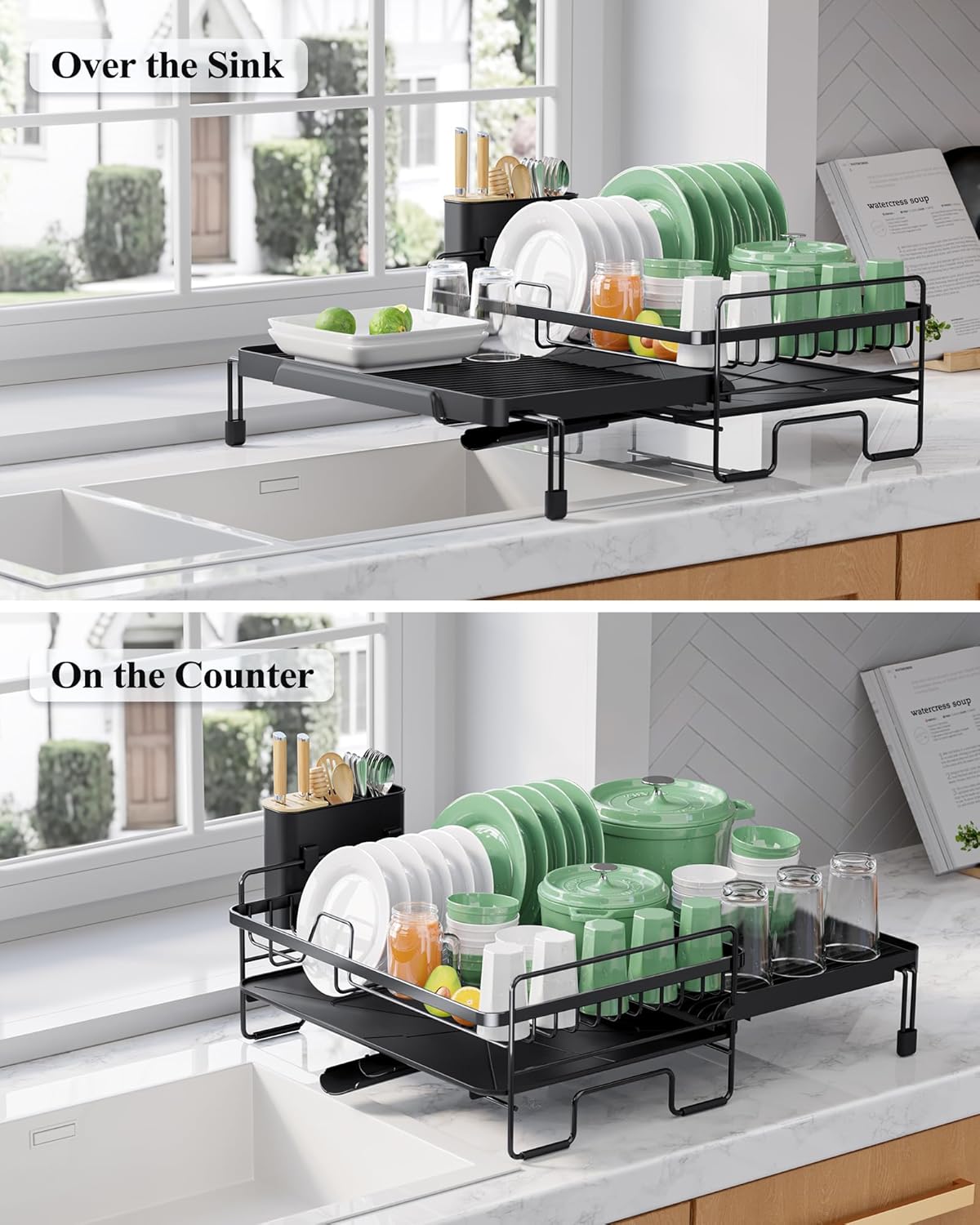 Extendable Dish Drying Rack - Adjustable Length 12.8"–21.0"