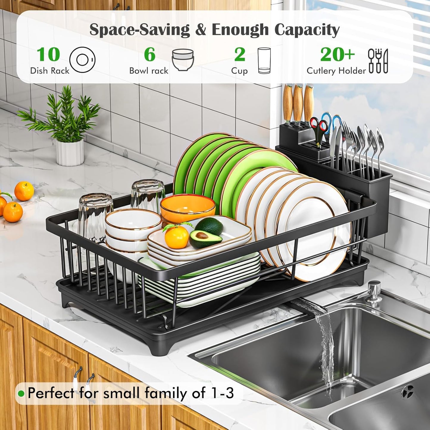Dish Drying Rack - Space-Saving Small Dish Rack for Kitchen Counter