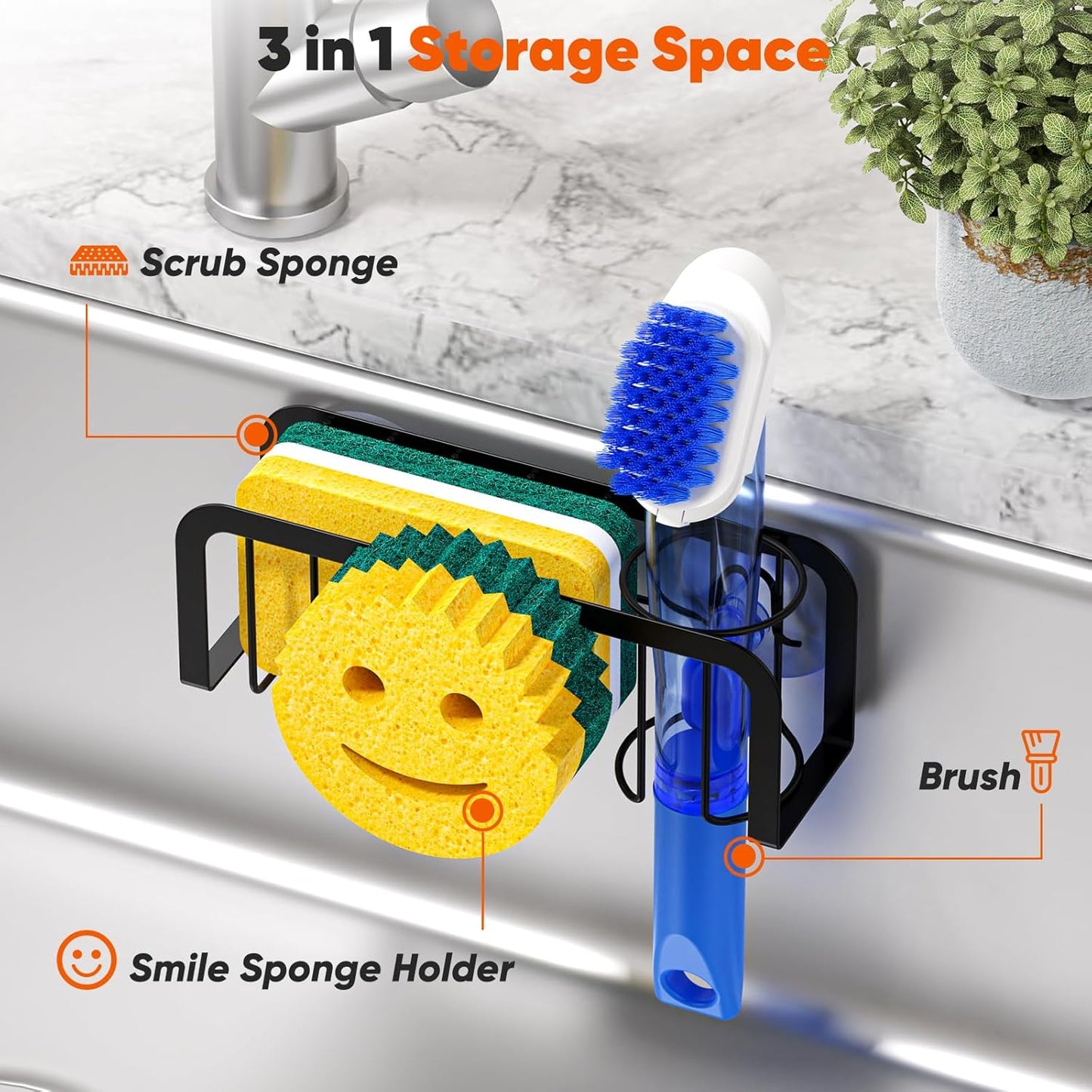 Sponge Holder for Kitchen Sink, Sink Caddy Organizer with Smiley Face