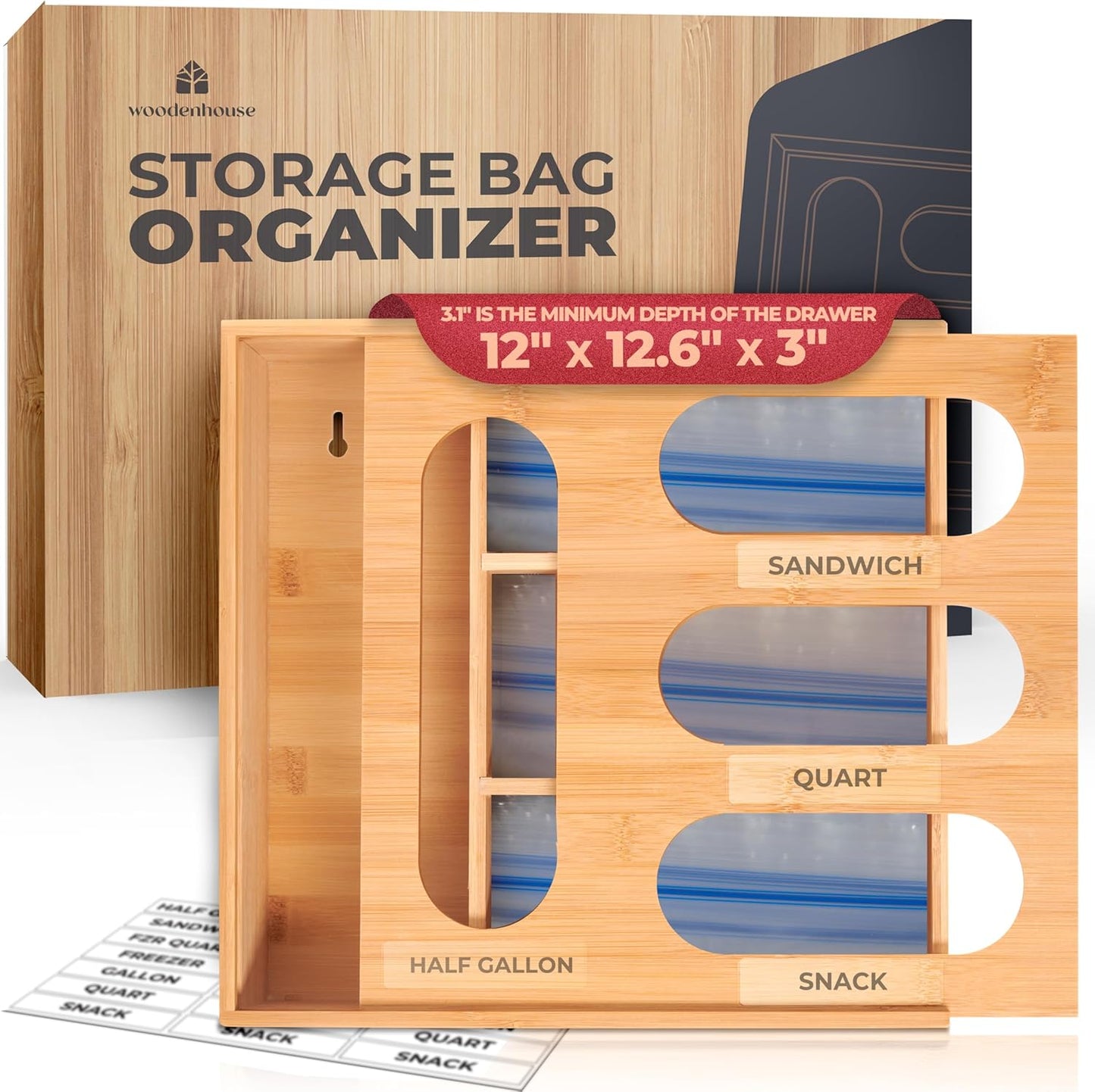 Bamboo Storage Bag Organizer, Sandwich Bag Organizer