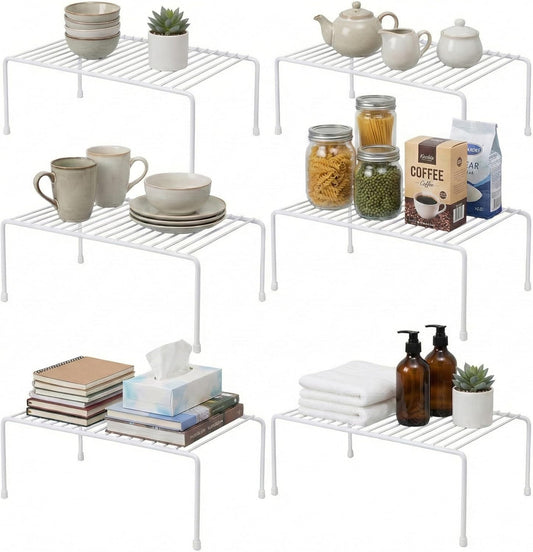 Kitchen Cabinet Wire Shelf Organizer/Rack - 6 Pack Sturdy Metal Shelf Risers