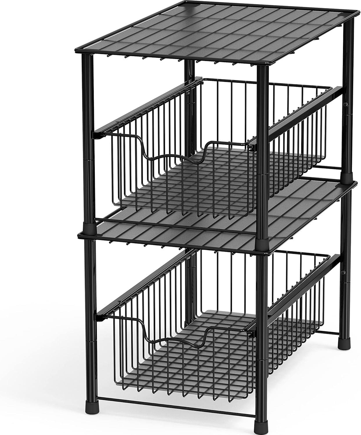 Stackable Under Sink Cabinet Sliding Basket Organizer Drawer, Black