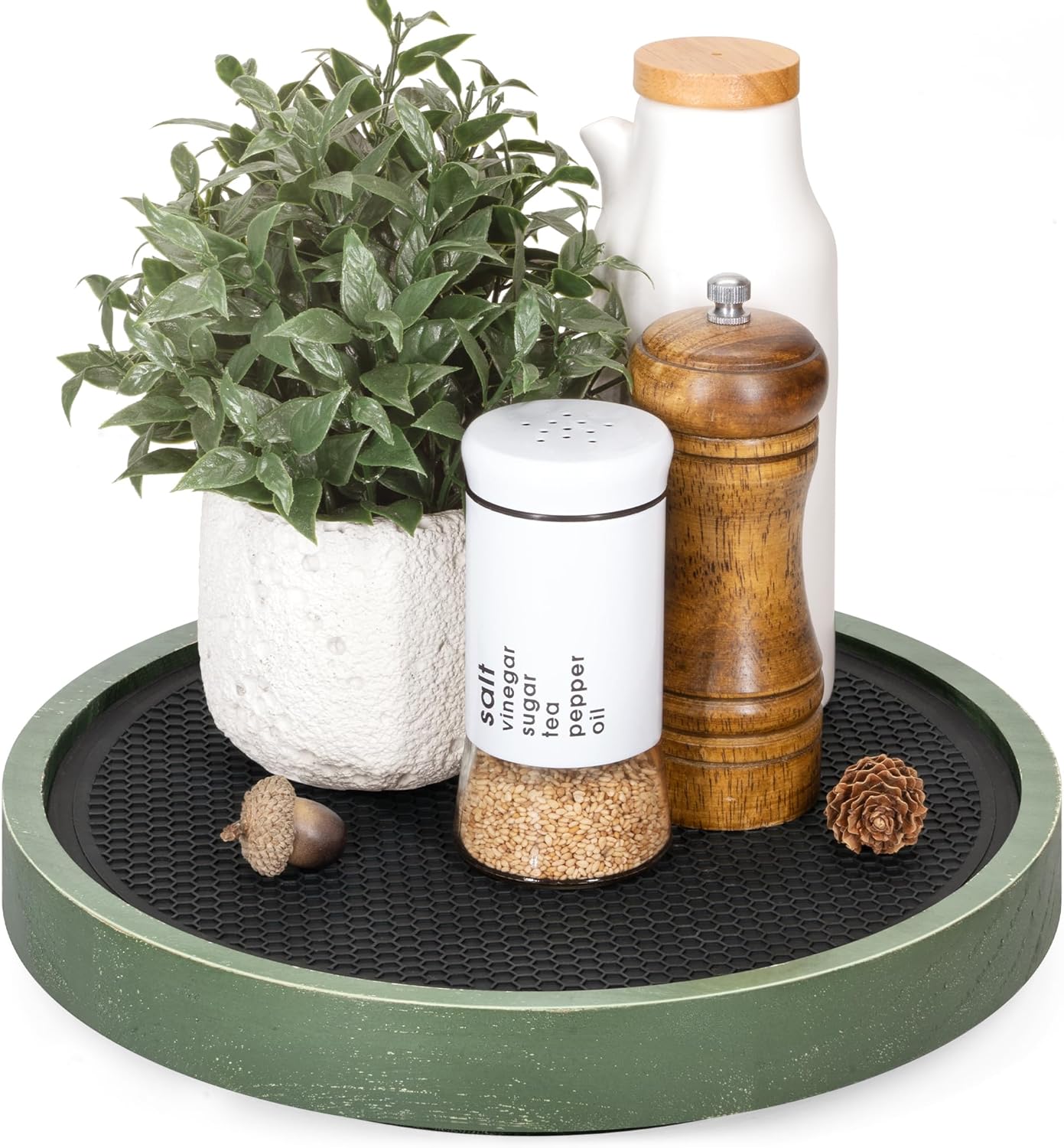 Pine Wood Non-Skid Lazy Susan for Table Top – 10.5" Lazy Susan Turntable for Cabinet