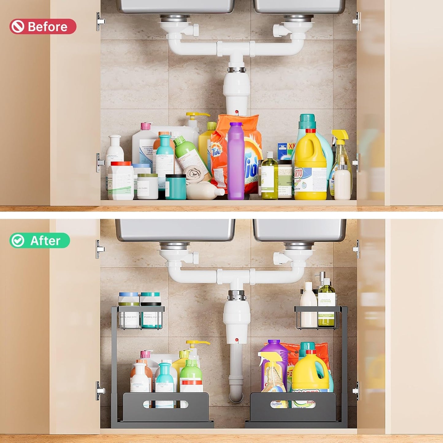 Under Sink Organizers Storage, 2 Tier Under Cabinet Organizer Shelf