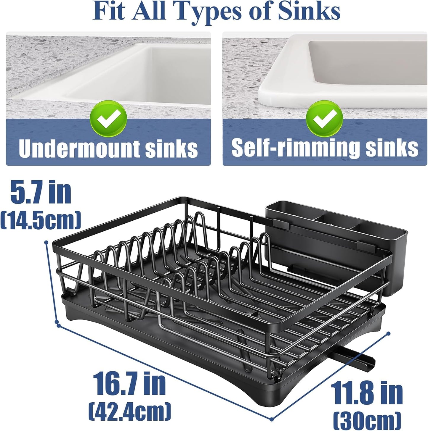 Dish Drying Rack for Kitchen Counter - Large Dish Rack with Drainboard