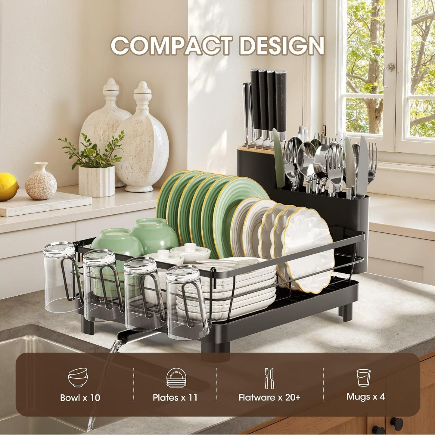 Dish Drying Rack, Stainless Steel Dish Rack with Drainboard for Kitchen Counter and Sink