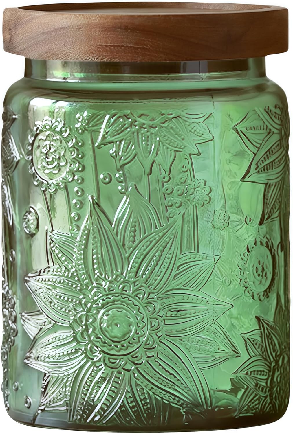 Vintage 23.7oz Glass Storage Jar with Solid Wood Lid - Sunflower Kitchen Canister for Tea, Coffee