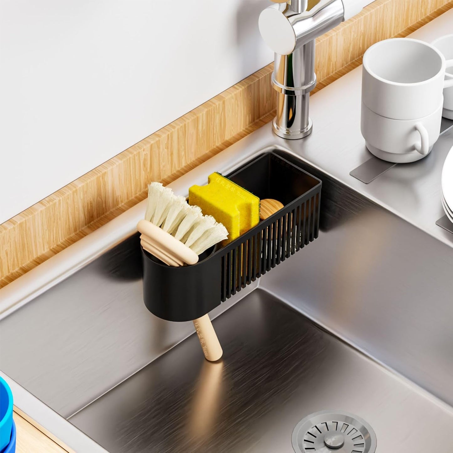 Rustproof Sponge Holder for Kitchen Sink,2-in-1 Dish Wand Holder with Suction Cup and Adhesive for Scrub Brush,Scrubber,Dish Sponge,Spinge Holder,In Sink Organizer & Basket Accessories,Plastic