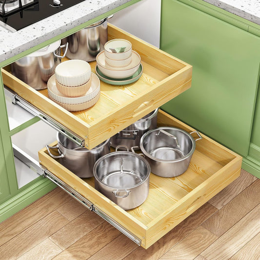 Pull Out Cabinet Organizer, Soft Close Wooden Slide Out Drawers for Pots and Pans