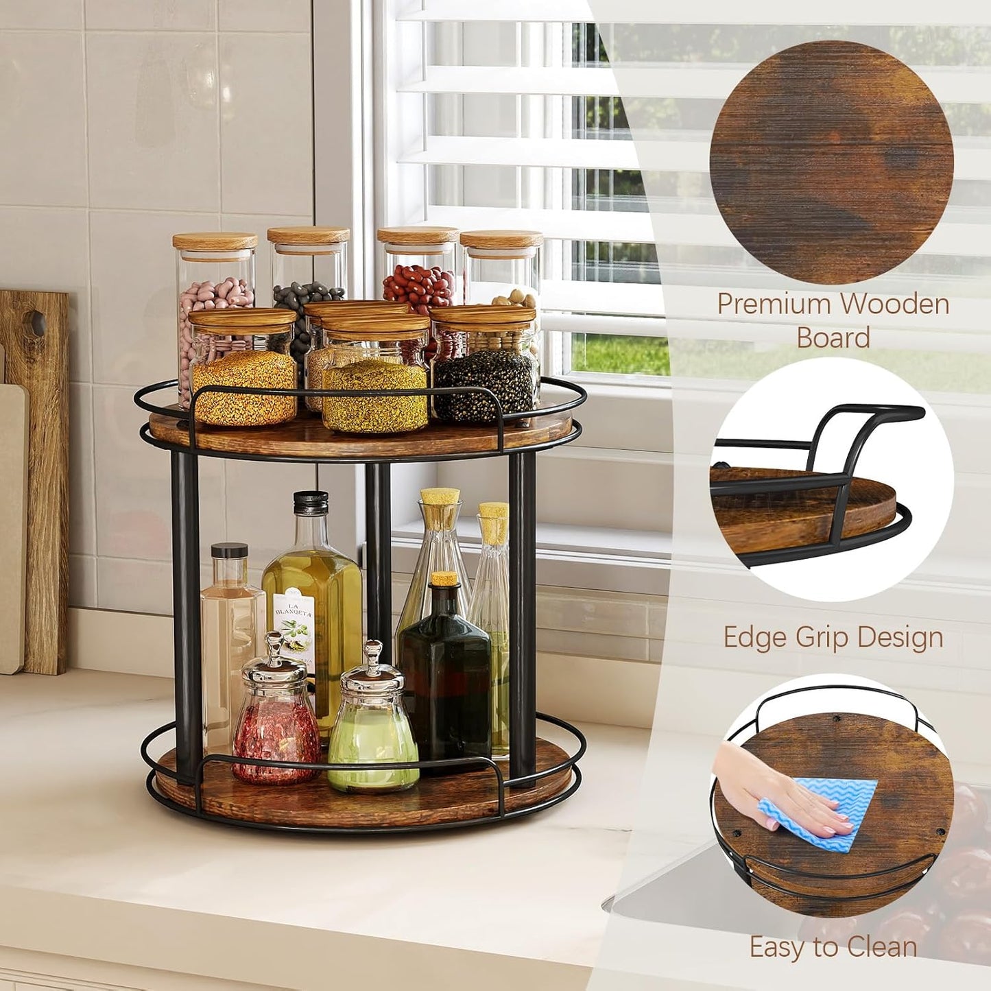 10.2'' Wood Lazy Susan Turntable Organizer for Cabinet