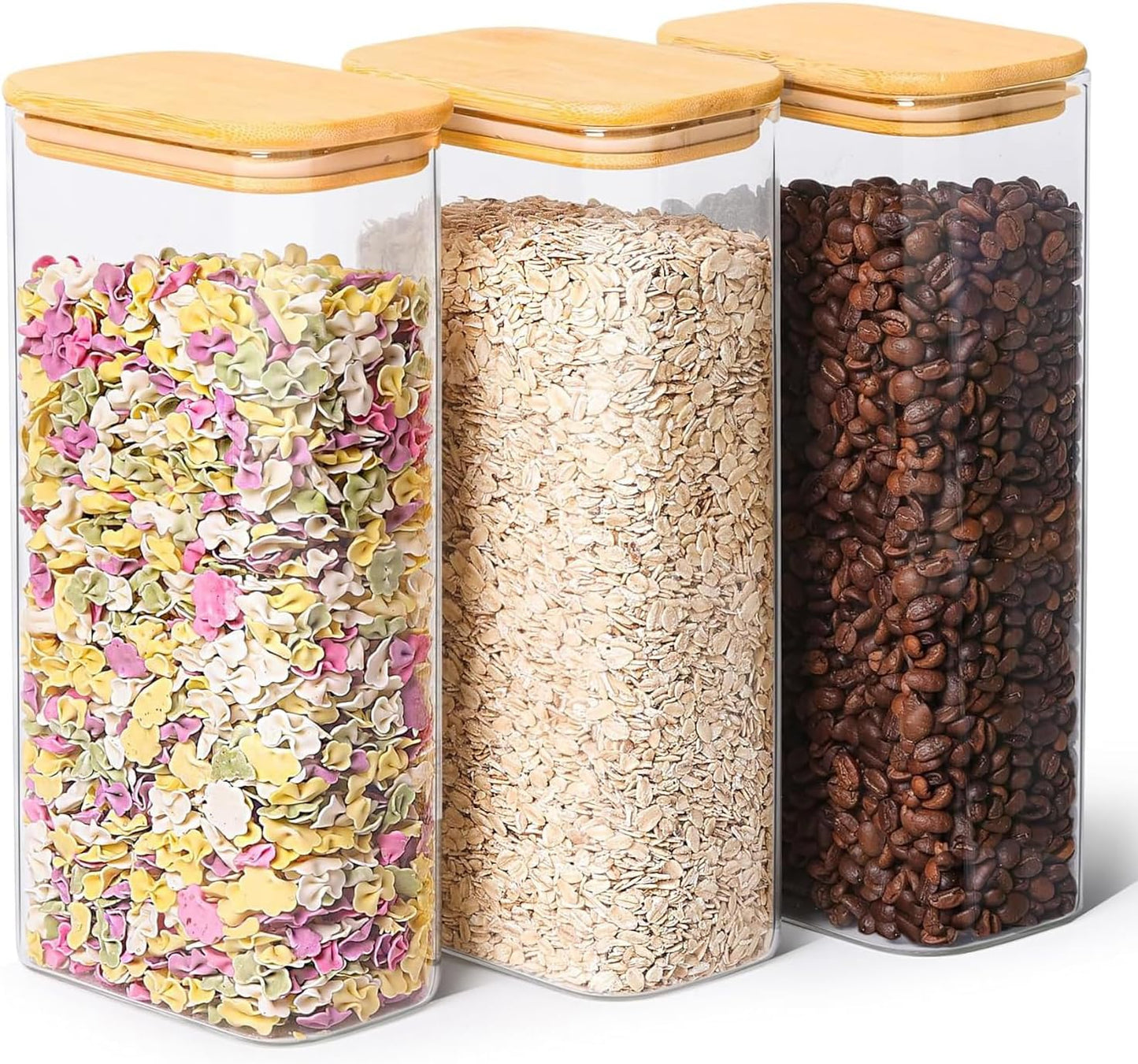 2 Qt Rectangle Glass Storage Containers with Lids, Glass Jars with Bamboo Lids, Clear Food Jar
