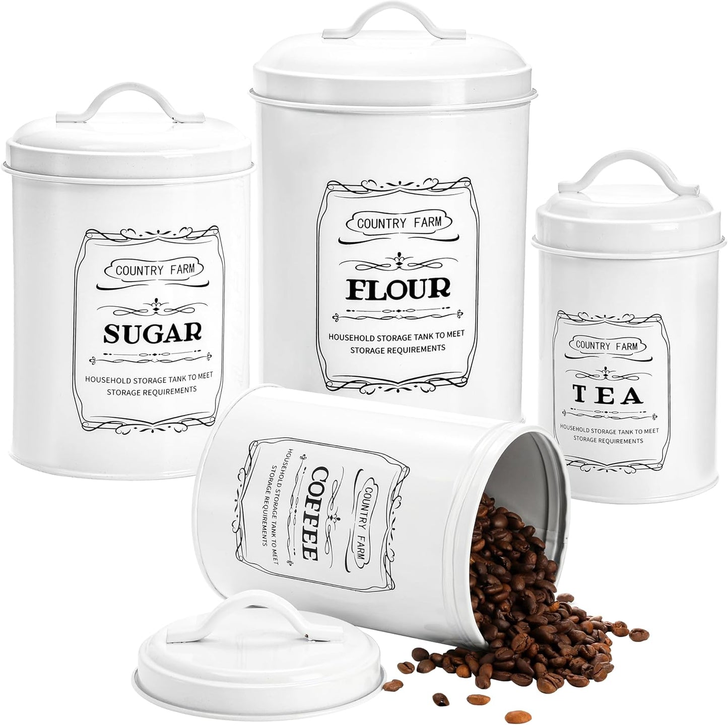 Set of 4 Kitchen Canisters with Airtight Lids