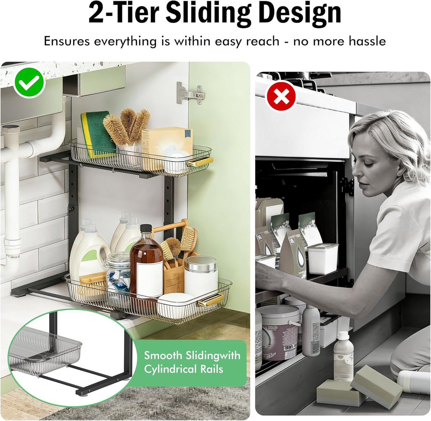 Under Sink Organizer - 2 Packs Multi-Purpose Pull-Out Storage Organizers
