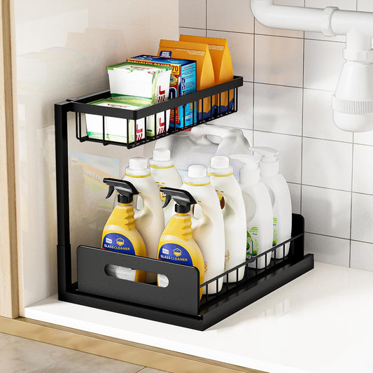 Under Kitchen Sink Organizer 2 Tier, Pull Out Bathroom Sink Organizers and Storage
