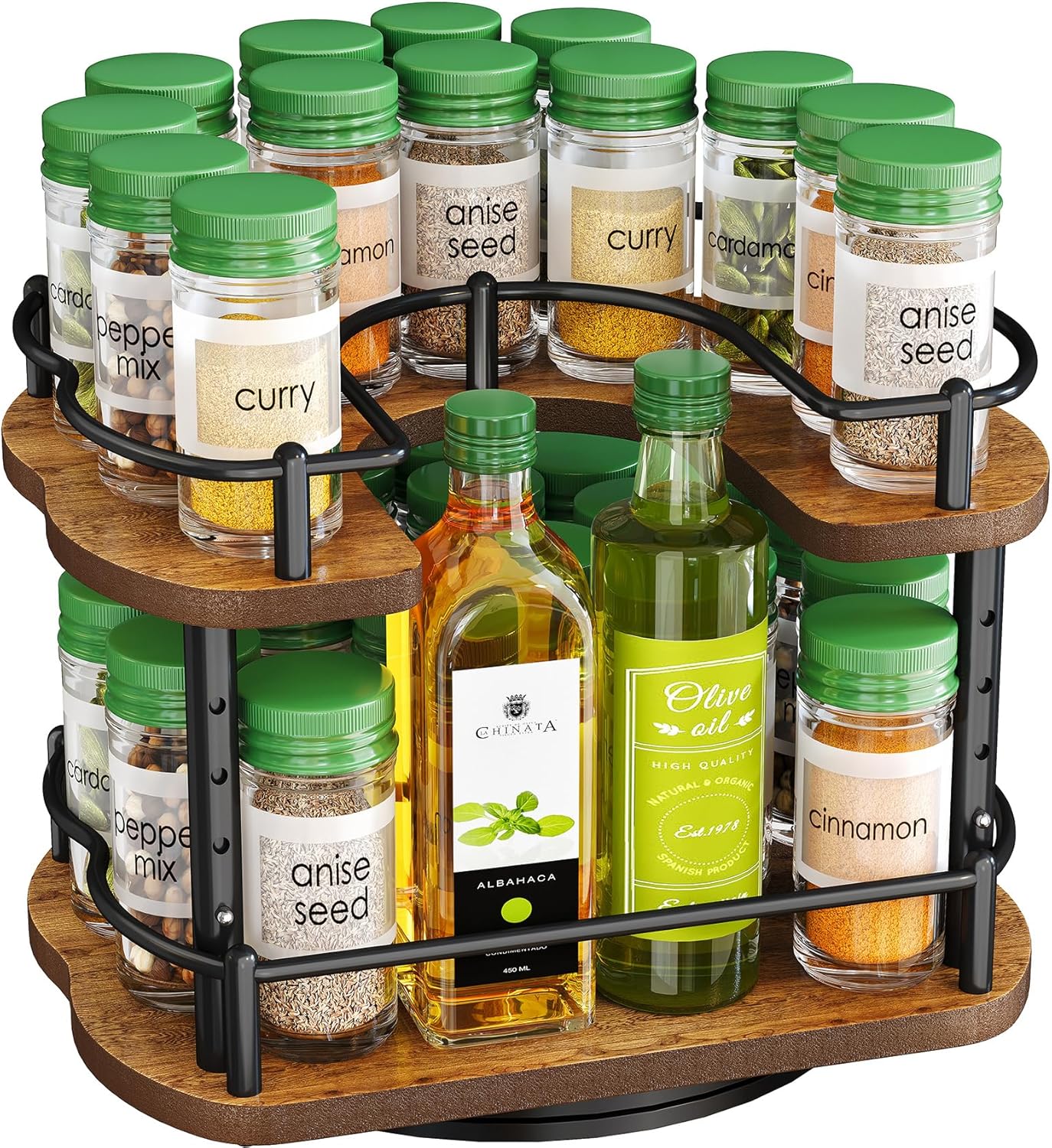 Spice Rack Organization for Cabinet - Height Adjustable Rotating Lazy Susan Organizer