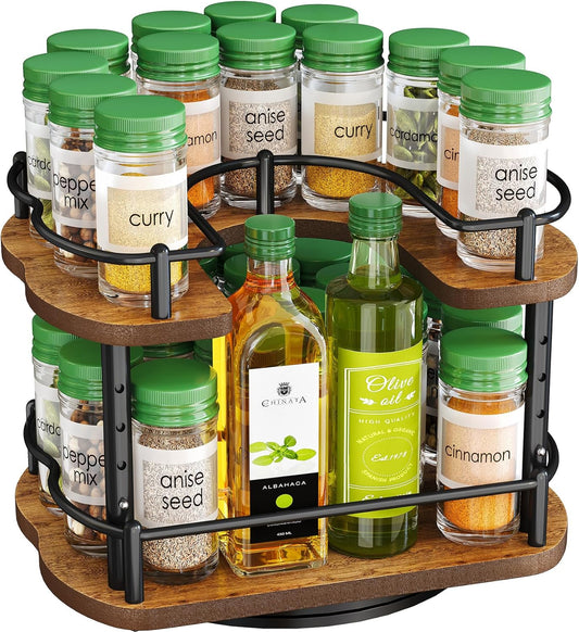 Spice Rack Organization for Cabinet - Height Adjustable Rotating Lazy Susan Organizer