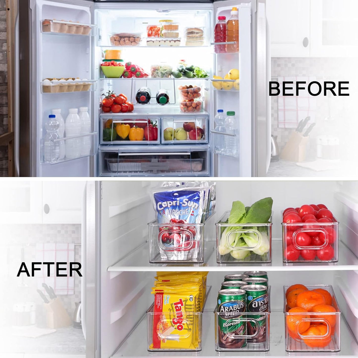 Stackable Plastic Food Storage Bin with Handles for Kitchen Pantry, Cabinet, Refrigerator