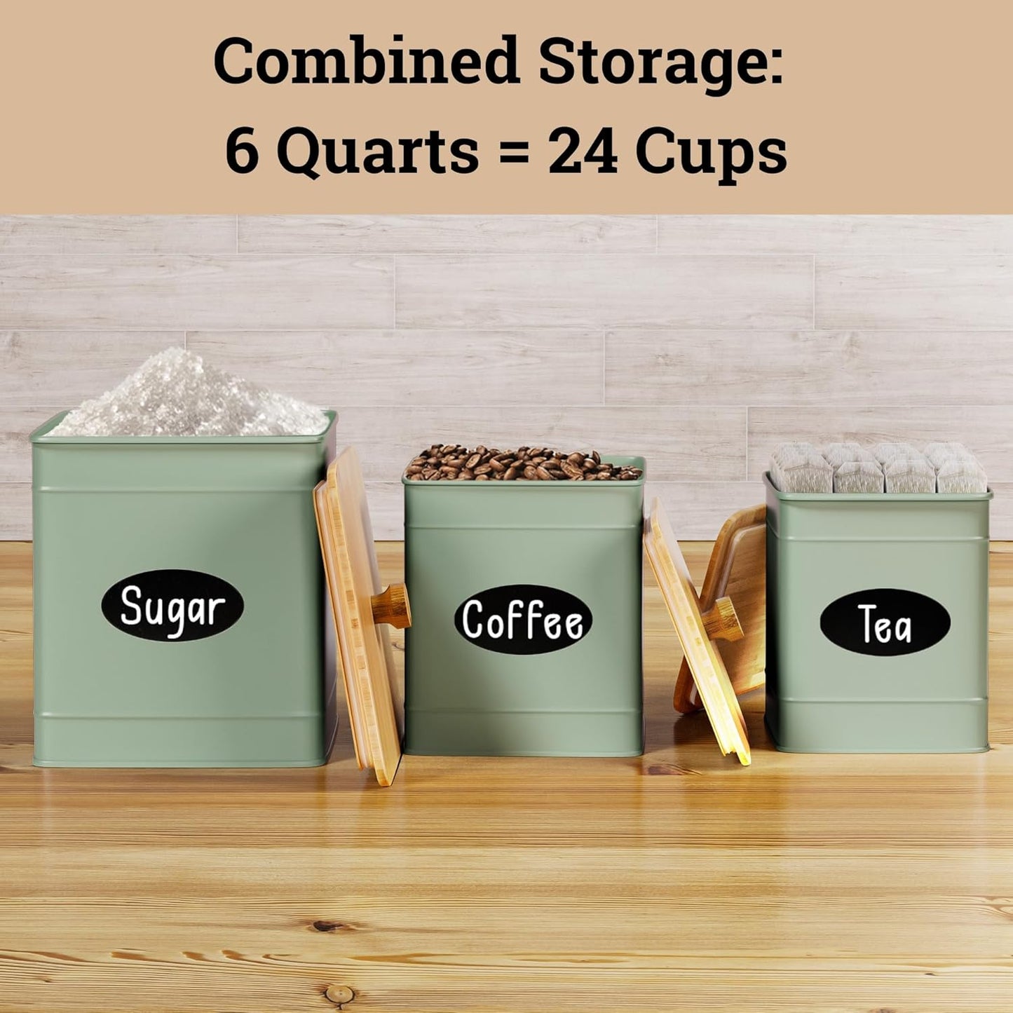 Kitchen Canisters for Countertop Set of 3 with Customizable Chalkboard Labels & Marker Pen