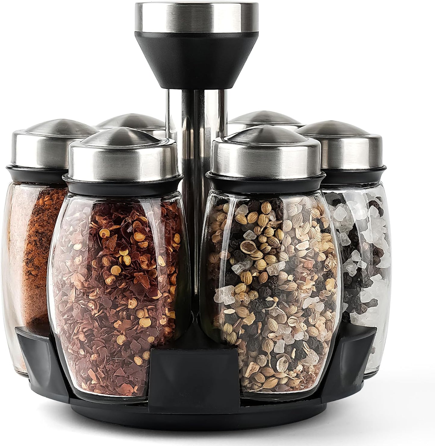 6PC Spinning Glass Spice Jars - 360° Rotating Spice Rack Organizer with Jars