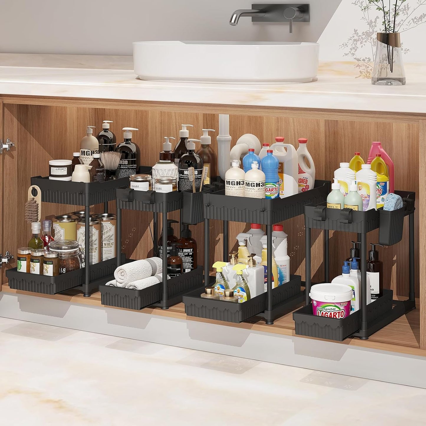 4 Pack Under Sink Organizer, Bathroom Organizers and Storage