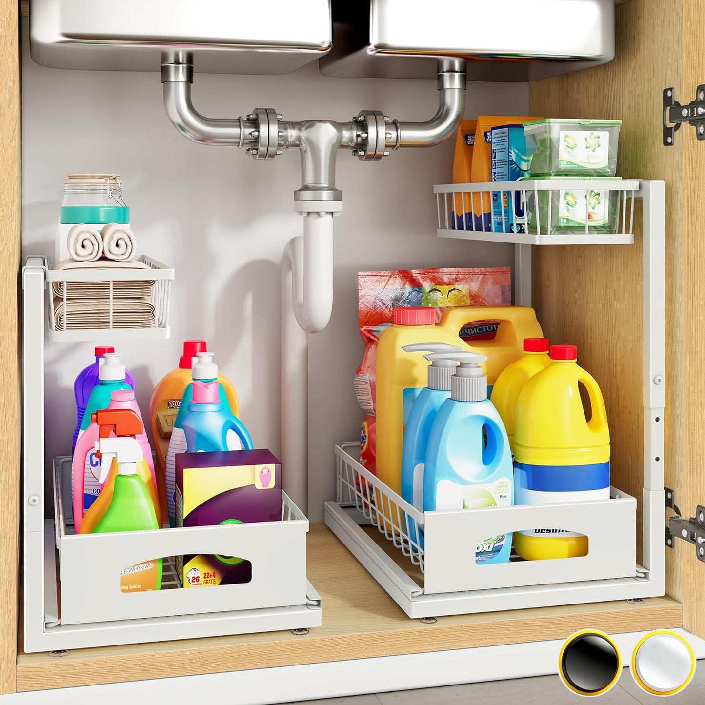 Under Sink Organizer, 2 Pack Cabinet Organizer for Kitchen