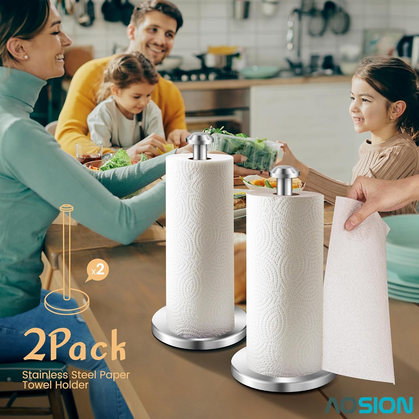 2 Piece Stainless Steel Weighted Paper Towel Holder Countertop
