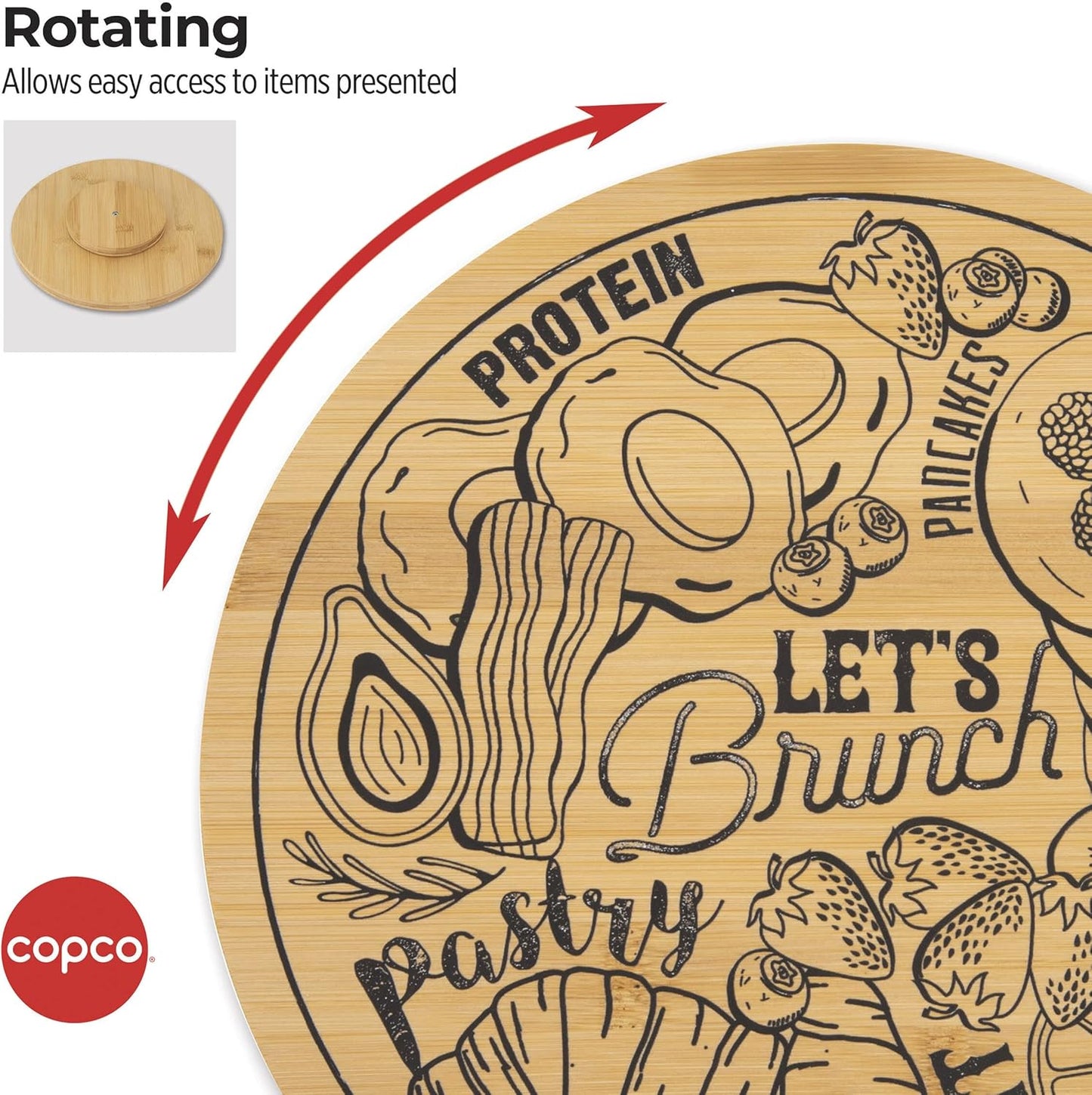 Bamboo Lazy Susan Kitchen Turntable for Entertaining, Let's Brunch DIY Design, 10-Inch, Bamboo