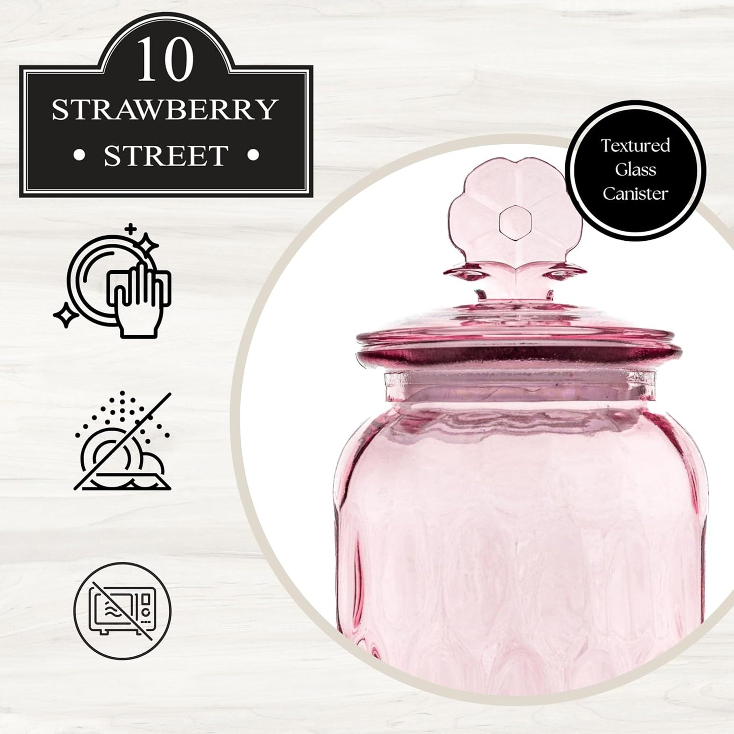 Textured Glass Flower Canister, Dimpled Round, Pink