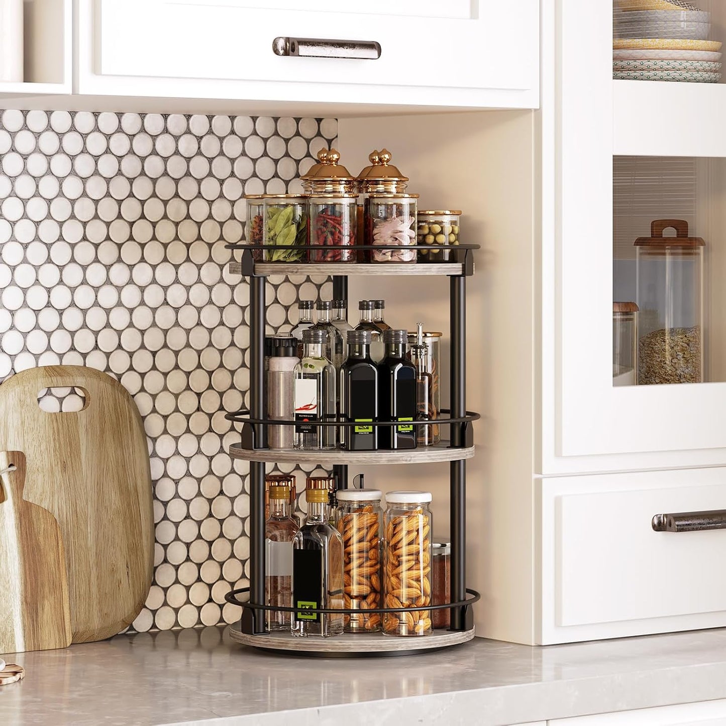 3-Tier Lazy Susan Organizer, Rotating Spice Rack, Spinning Organizer