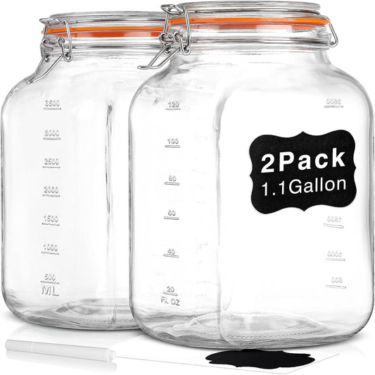 [UPGRADE] 2 Pack Square Super Wide Mouth Airtight Glass Storage Jars with Lids