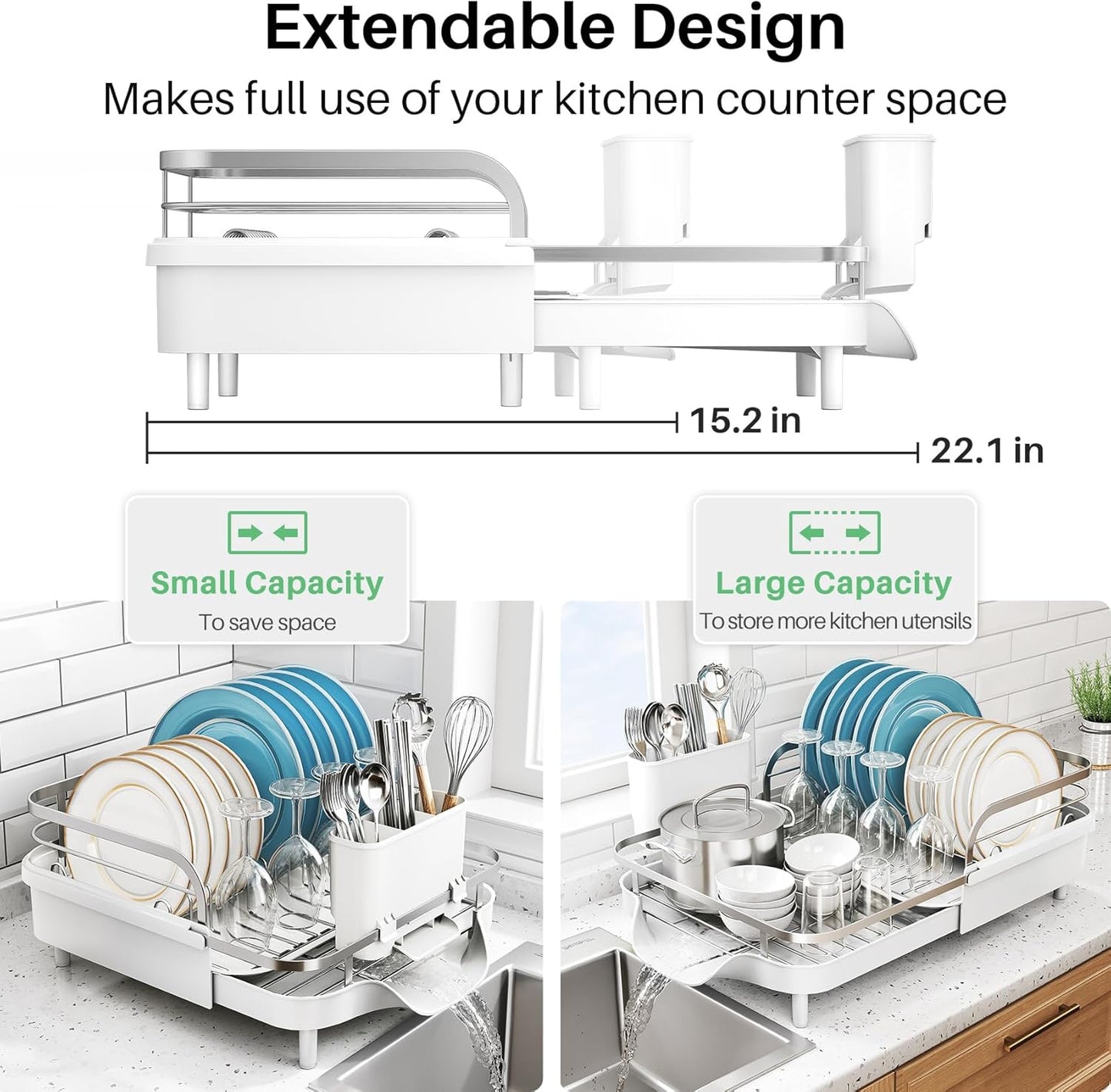 Dish Drying Rack, Expandable Dish Rack for Kitchen Counter