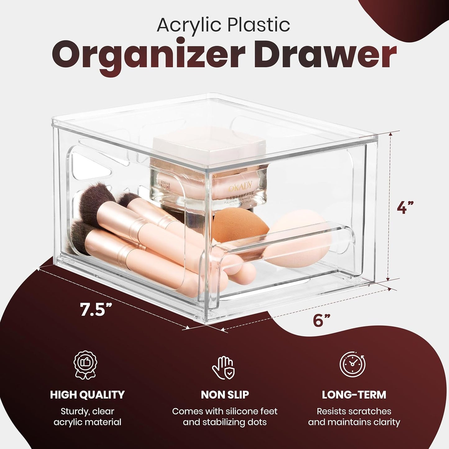 Acrylic Drawer Organizer 2-Pack – Clear Stackable Storage Drawers for Makeup, Skincare, Vanity