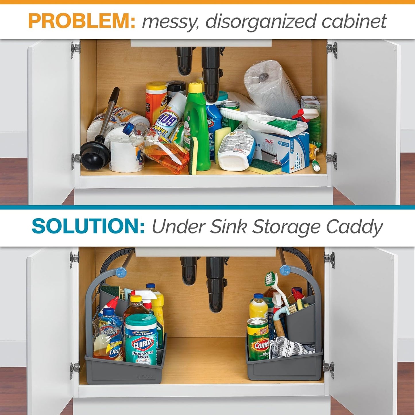 Under Sink Storage Caddy, Kitchen and Bathroom Organization and Storage with Tray